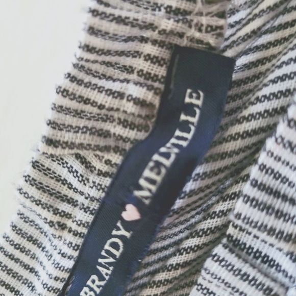 BRANDY MELVILLE THEIA Boxy Crop Peasant Top Pinstripe elastic charcoal white - Picture 13 of 14